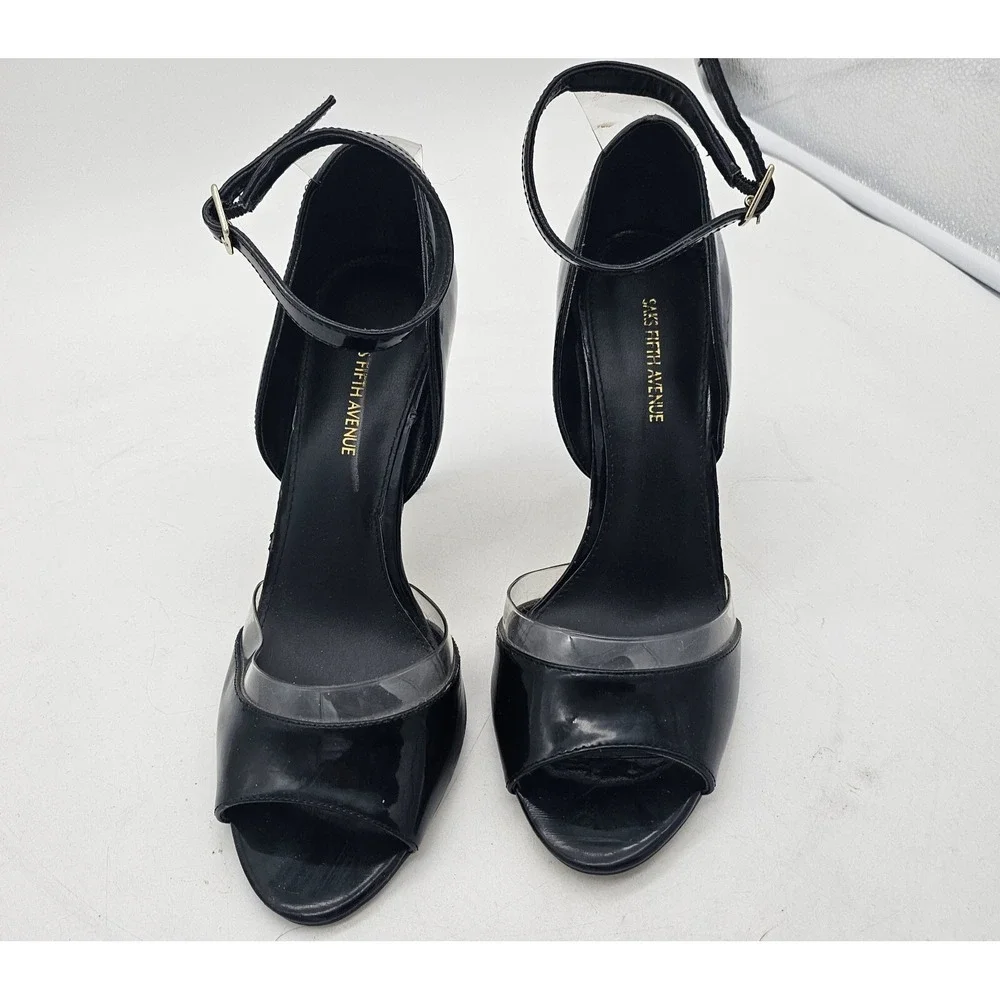 SAKS Fifth Avenue Ave Stilleto High Heel Leather Dress Party Open Toe Shoes 7.5